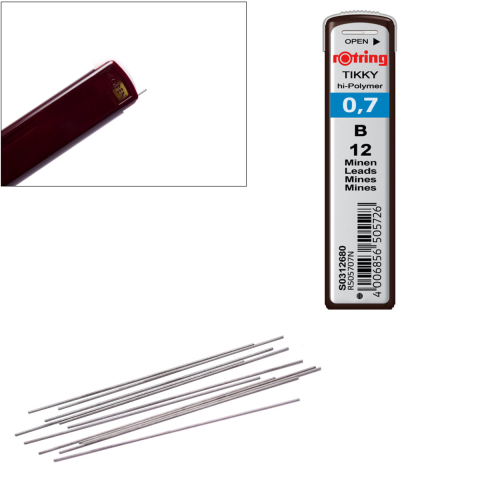 Set 12 mine creion 0.7mm B cu Rezistenta Extra la Rupere, pentru Scriere Confortabila si Desen Versatil, in Etui Protector Rotring [4]