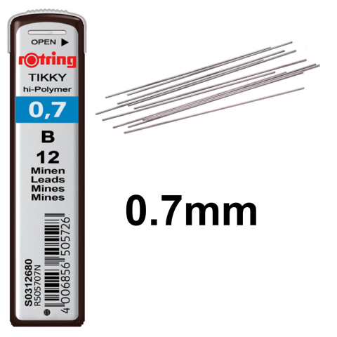 Set 12 mine creion 0.7mm B cu Rezistenta Extra la Rupere, pentru Scriere Confortabila si Desen Versatil, in Etui Protector Rotring [1]