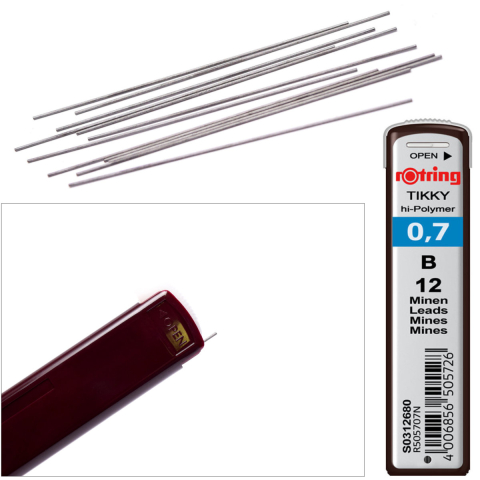 Set 12 mine creion 0.7mm B cu Rezistenta Extra la Rupere, pentru Scriere Confortabila si Desen Versatil, in Etui Protector Rotring [2]