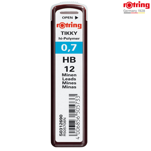 Birotica papetarie - Set 12 mine creion 0.7mm HB cu Rezistenta Extra la Rupere, pentru Scriere Confortabila si Notite, in Etui Protector Rotring