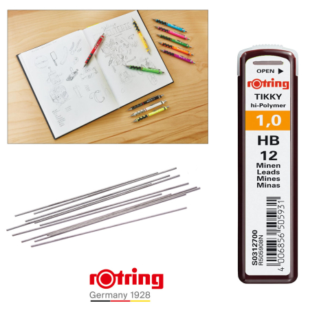 Set 12 mine creion 1.0mm HB cu Rezistenta Extra la Rupere, pentru Scriere si Schitare Rezistente, in Etui Protector Rotring [3]