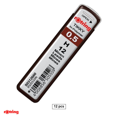 Birotica papetarie - Set 12 mine pentru creion mecanic Rotring, 0.5 mm, duritate H