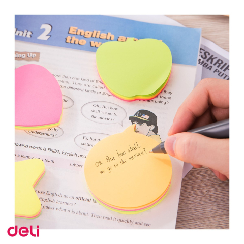 Set 12 notesuri adezive Deli forme diverse, culori neon fluorescente, 76x76mm, 4 blocuri x 20 file, repozitionabil [4]
