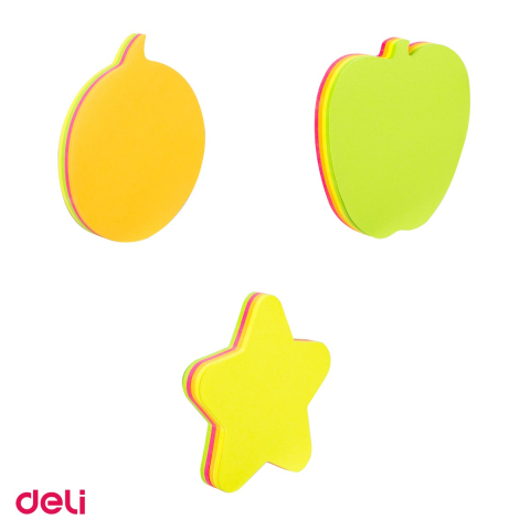 Set 12 notesuri adezive Deli forme diverse, culori neon fluorescente, 76x76mm, 4 blocuri x 20 file, repozitionabil [3]