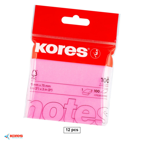 Set 12 notesuri adezive Kores, 75x75 mm, 100 file, magenta [0]