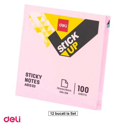 Organizare si arhivare - Set 12 notesuri Deli, adeziv diverse culori pastel, 76x76 mm