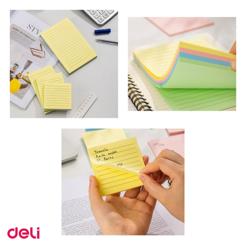 Set 12 notesuri Deli R-v-g-a Liniat, adeziv 4x25 file, 76x101 mm [3]