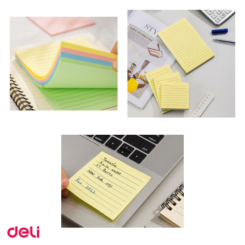 Set 12 notesuri Deli R-v-g-a Liniat, adeziv 4x25 file, 76x76 mm [3]