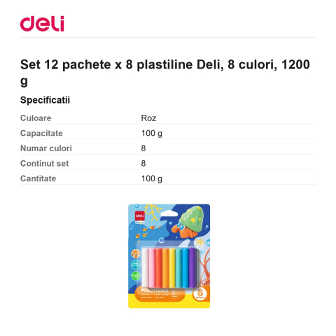 Set 12 pachete x 8 plastiline Deli, 8 culori, 1200 g [2]
