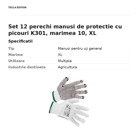 Set 12 perechi manusi de protectie cu picouri K301, marimea 10, XL [2]