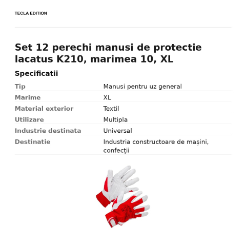 Set 12 perechi manusi de protectie lacatus K210, marimea 10, XL [2]