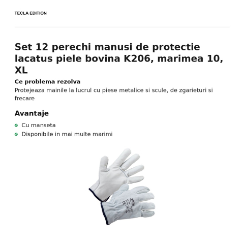 Set 12 perechi manusi de protectie lacatus piele bovina K206, marimea 10, XL [1]