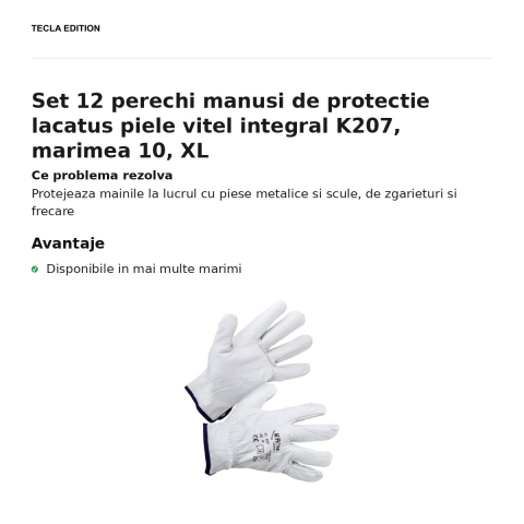 Set 12 perechi manusi de protectie lacatus piele vitel integral K207, marimea 10, XL [1]