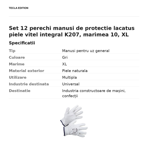 Set 12 perechi manusi de protectie lacatus piele vitel integral K207, marimea 10, XL [2]