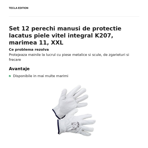 Set 12 perechi manusi de protectie lacatus piele vitel integral K207, marimea 11, XXL [1]