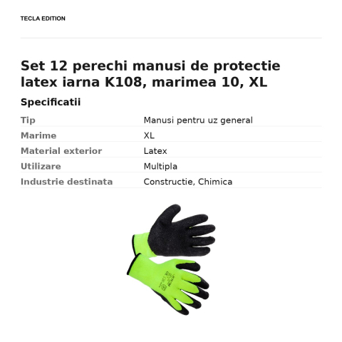 Set 12 perechi manusi de protectie latex iarna K108, marimea 10, XL [2]