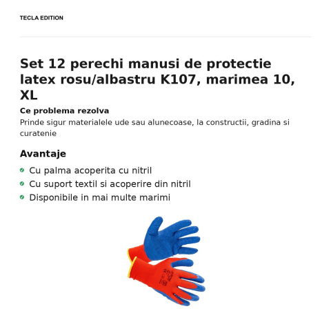 Set 12 perechi manusi de protectie latex rosu/albastru K107, marimea 10, XL [1]
