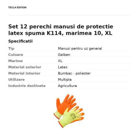 Set 12 perechi manusi de protectie latex spuma K114, marimea 10, XL [2]