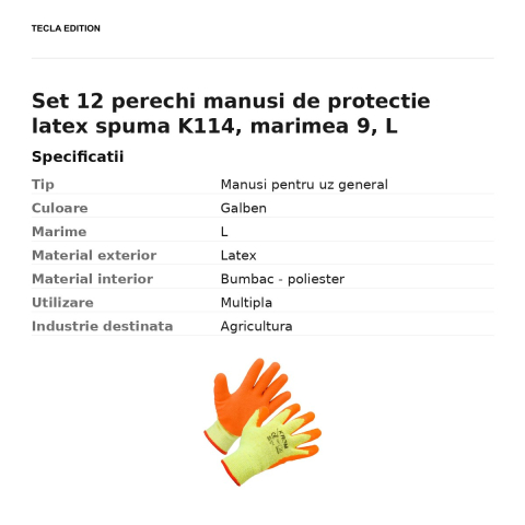 Set 12 perechi manusi de protectie latex spuma K114, marimea 9, L [2]