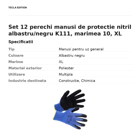 Set 12 perechi manusi de protectie nitril albastru/negru K111, marimea 10, XL [2]