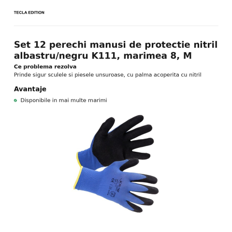 Set 12 perechi manusi de protectie nitril albastru/negru K111, marimea 8, M [1]