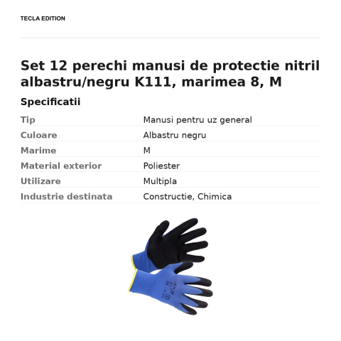 Set 12 perechi manusi de protectie nitril albastru/negru K111, marimea 8, M [2]