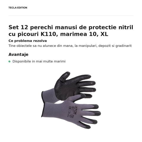 Set 12 perechi manusi de protectie nitril cu picouri K110, marimea 10, XL [1]