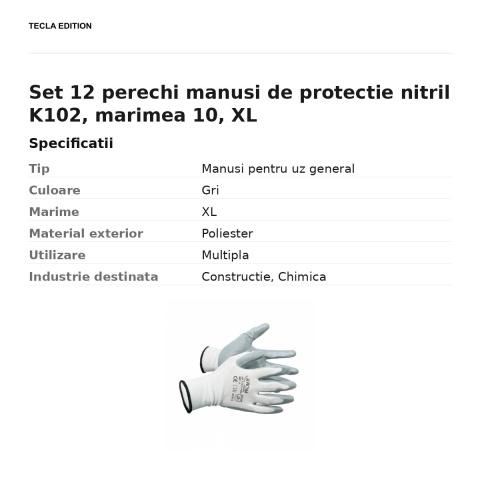 Set 12 perechi manusi de protectie nitril K102, marimea 10, XL [2]