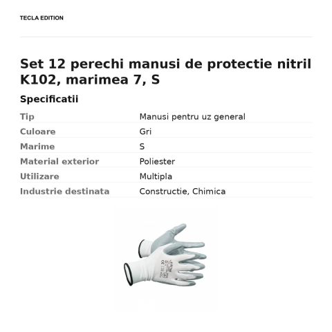 Set 12 perechi manusi de protectie nitril K102, marimea 7, S [2]