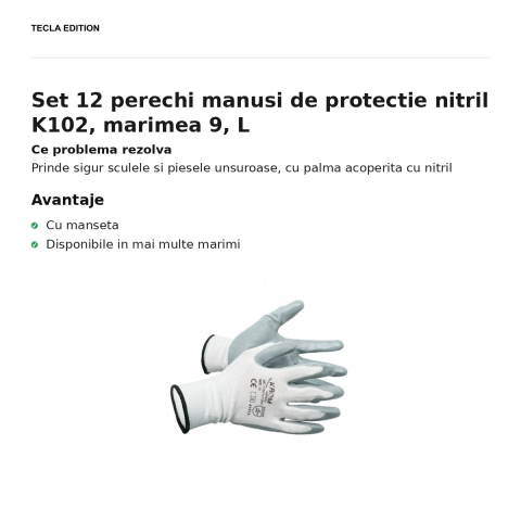 Set 12 perechi manusi de protectie nitril K102, marimea 9, L [1]