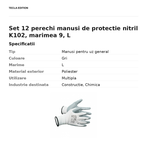 Set 12 perechi manusi de protectie nitril K102, marimea 9, L [2]