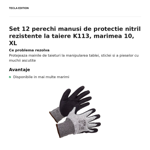 Set 12 perechi manusi de protectie nitril rezistente la taiere K113, marimea 10, XL [1]