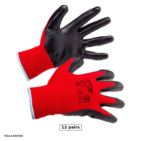 Manusi imersate in nitril - Set 12 perechi manusi de protectie nitril rosu/negru K105, marimea 9, L