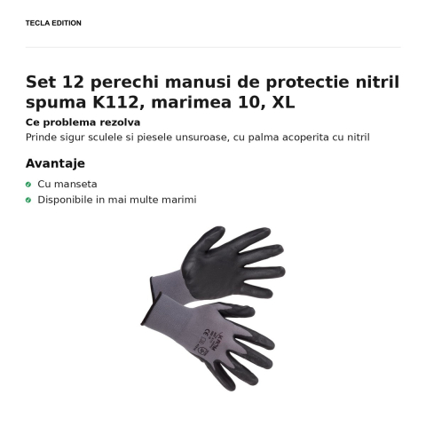 Set 12 perechi manusi de protectie nitril spuma K112, marimea 10, XL [1]