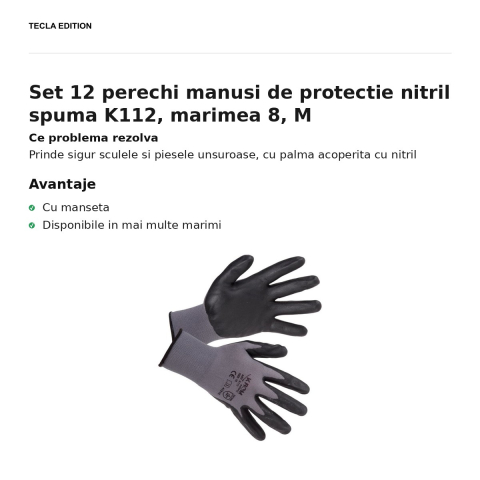 Set 12 perechi manusi de protectie nitril spuma K112, marimea 8, M [1]