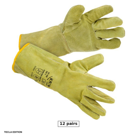 Manusi de protectie - Set 12 perechi manusi de protectie pentru sudor, piele spalt bovina galbena, cusaturi kevlar, marimea 11, XXL