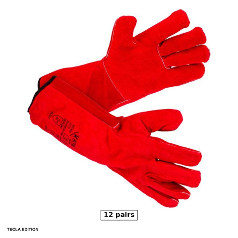 Manusi de protectie - Set 12 perechi manusi de protectie pentru sudor, piele spalt bovina rosie, marimea 11, XXL