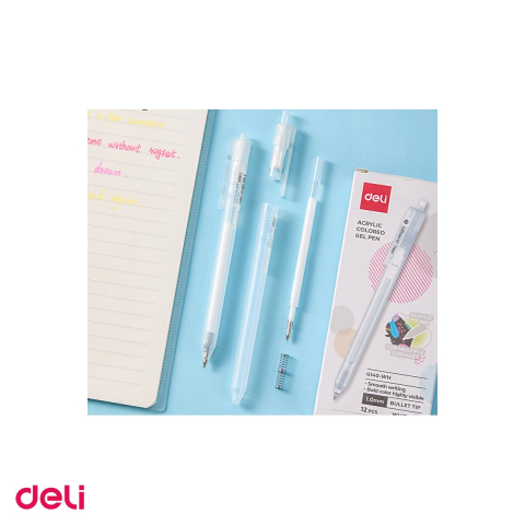 Set 12 pixuri cu gel acrilic Deli G140, cu mecanism, varf 1 mm, cerneala alba [4]