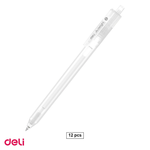 Pixuri - Set 12 pixuri cu gel acrilic Deli G140, cu mecanism, varf 1 mm, cerneala alba
