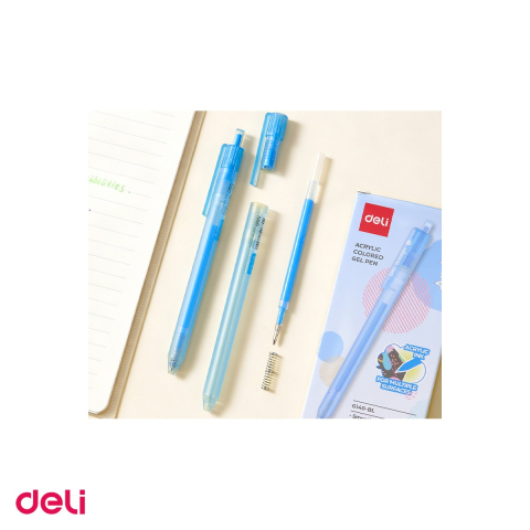 Set 12 pixuri cu gel acrilic Deli G140, cu mecanism, varf 1 mm, cerneala albastra [4]