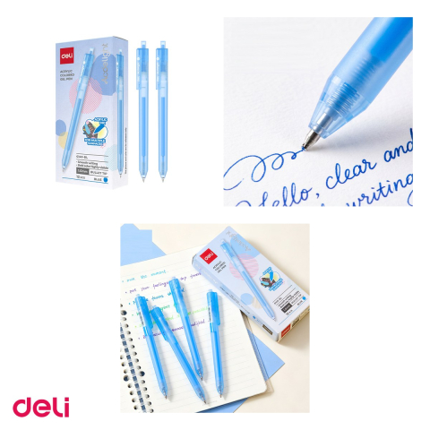 Set 12 pixuri cu gel acrilic Deli G140, cu mecanism, varf 1 mm, cerneala albastra [3]