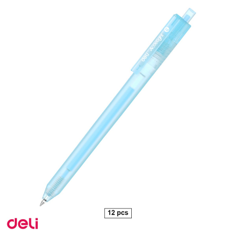 Pixuri - Set 12 pixuri cu gel acrilic Deli G140, cu mecanism, varf 1 mm, cerneala bleu