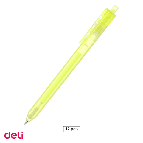 Pixuri - Set 12 pixuri cu gel acrilic Deli G140, cu mecanism, varf 1 mm, cerneala galben deschis