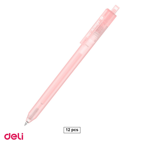 Pixuri - Set 12 pixuri cu gel acrilic Deli G140, cu mecanism, varf 1 mm, cerneala roz deschis
