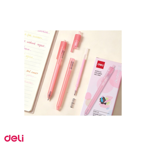Set 12 pixuri cu gel acrilic Deli G140, cu mecanism, varf 1 mm, cerneala roz deschis [4]