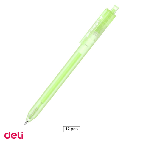Pixuri - Set 12 pixuri cu gel acrilic Deli G140, cu mecanism, varf 1 mm, cerneala vernil