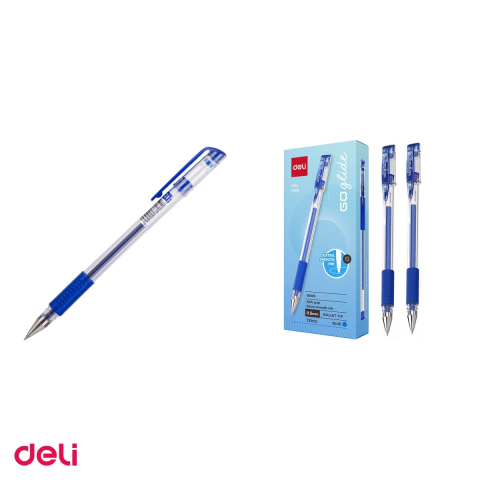 Set 12 pixuri cu gel Deli 6600, cu grip, varf 0.5 mm, cerneala albastra [3]