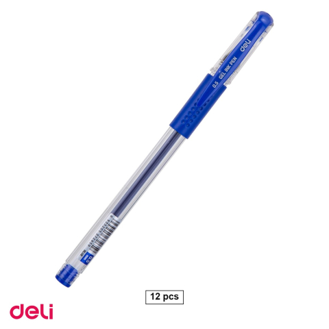 Pixuri - Set 12 pixuri cu gel Deli 6600, cu grip, varf 0.5 mm, cerneala albastra