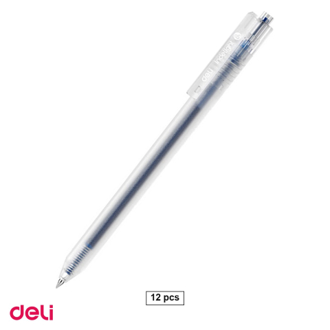 Pixuri - Set 12 pixuri cu gel Deli, cu mecanism, varf 0.5 mm, cerneala albastru inchis