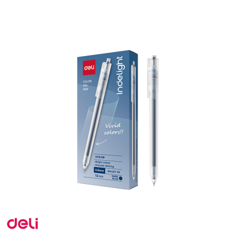 Set 12 pixuri cu gel Deli, cu mecanism, varf 0.5 mm, cerneala albastru inchis [3]